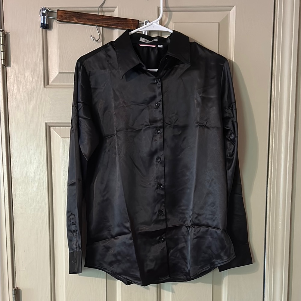 Satin Black Long Sleeve Shirt